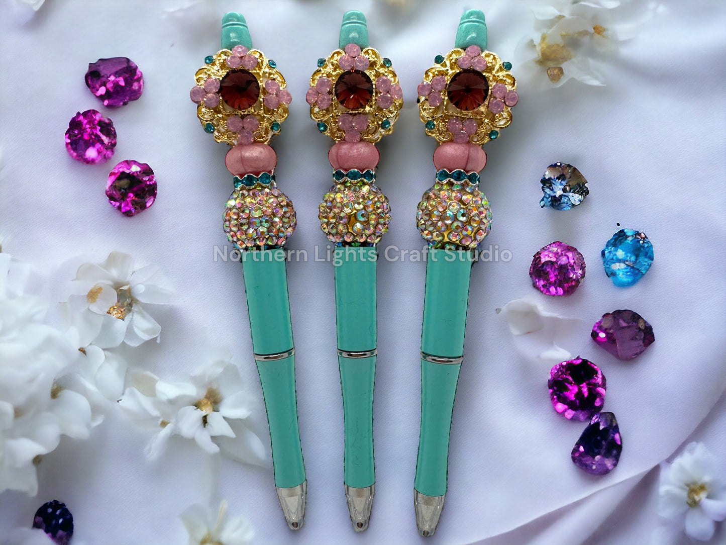 Fancy Beaded Pen, Rhinestone Pen, Bling Pen, Fancy Bead Pen, Bejewelled Pen, Tiffany Blue Pen, Crystal Bead Pen, Fancy Bubblegum Bead Pen