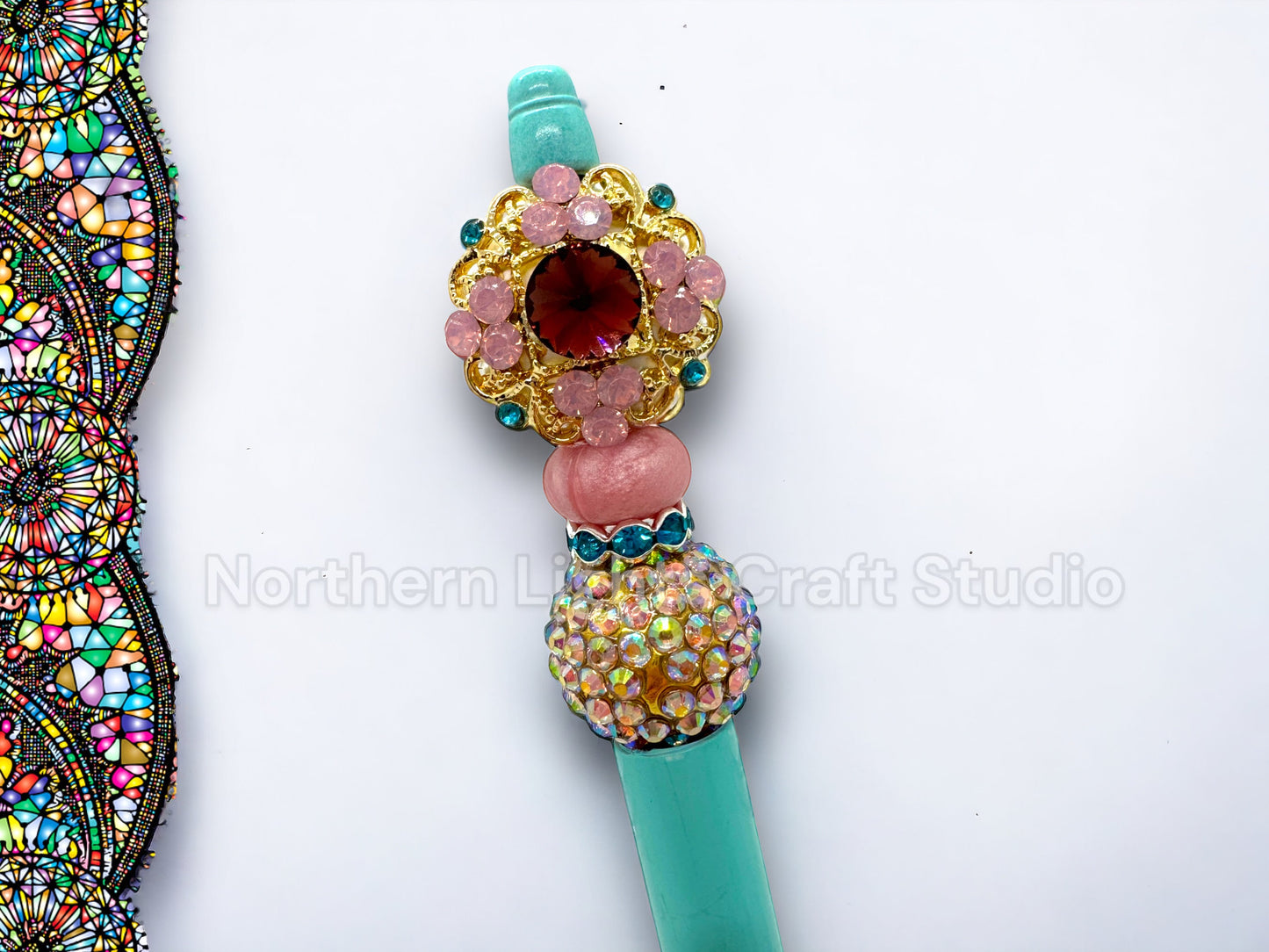 Fancy Beaded Pen, Rhinestone Pen, Bling Pen, Fancy Bead Pen, Bejewelled Pen, Tiffany Blue Pen, Crystal Bead Pen, Fancy Bubblegum Bead Pen