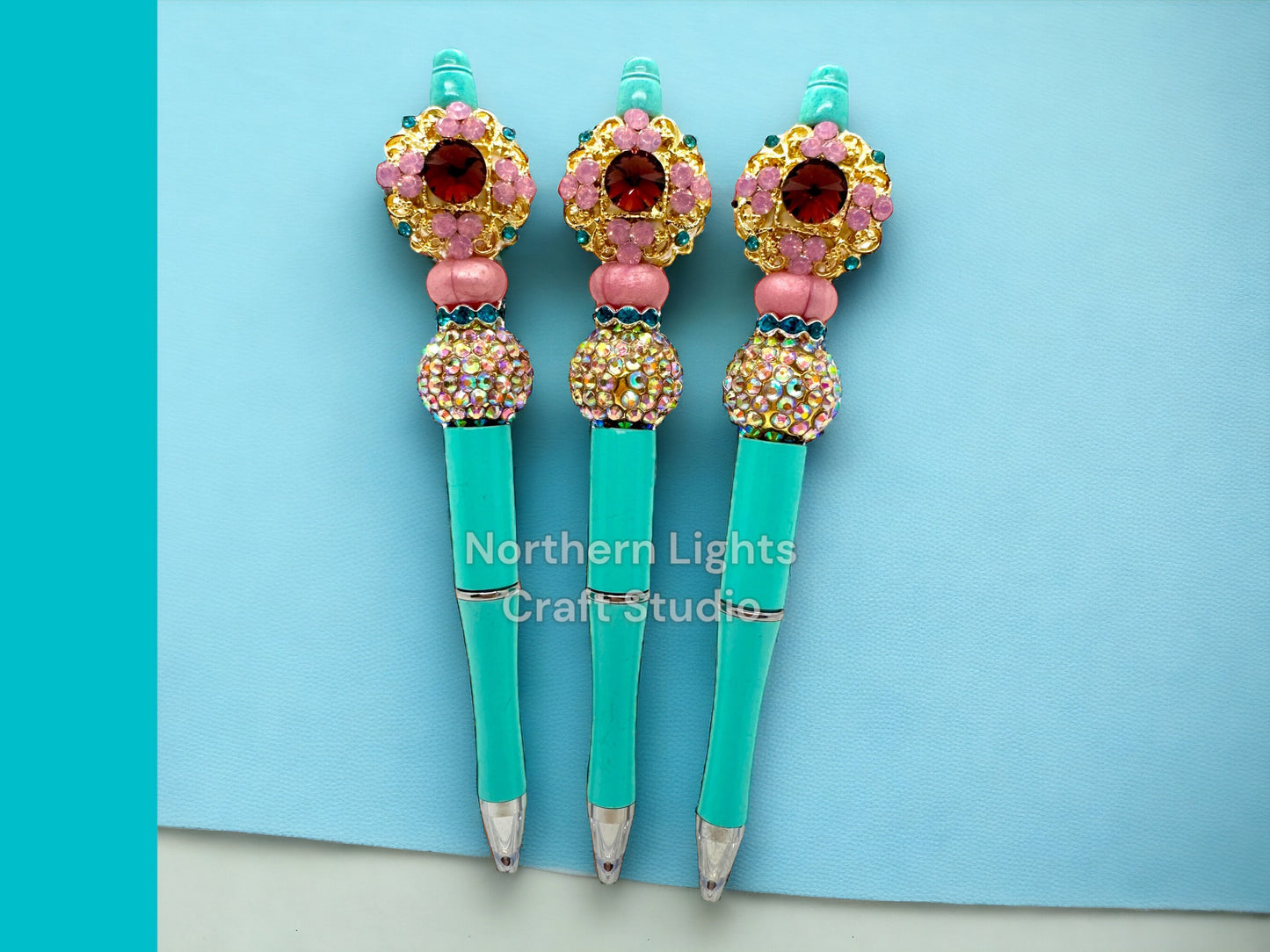 Fancy Beaded Pen, Rhinestone Pen, Bling Pen, Fancy Bead Pen, Bejewelled Pen, Tiffany Blue Pen, Crystal Bead Pen, Fancy Bubblegum Bead Pen