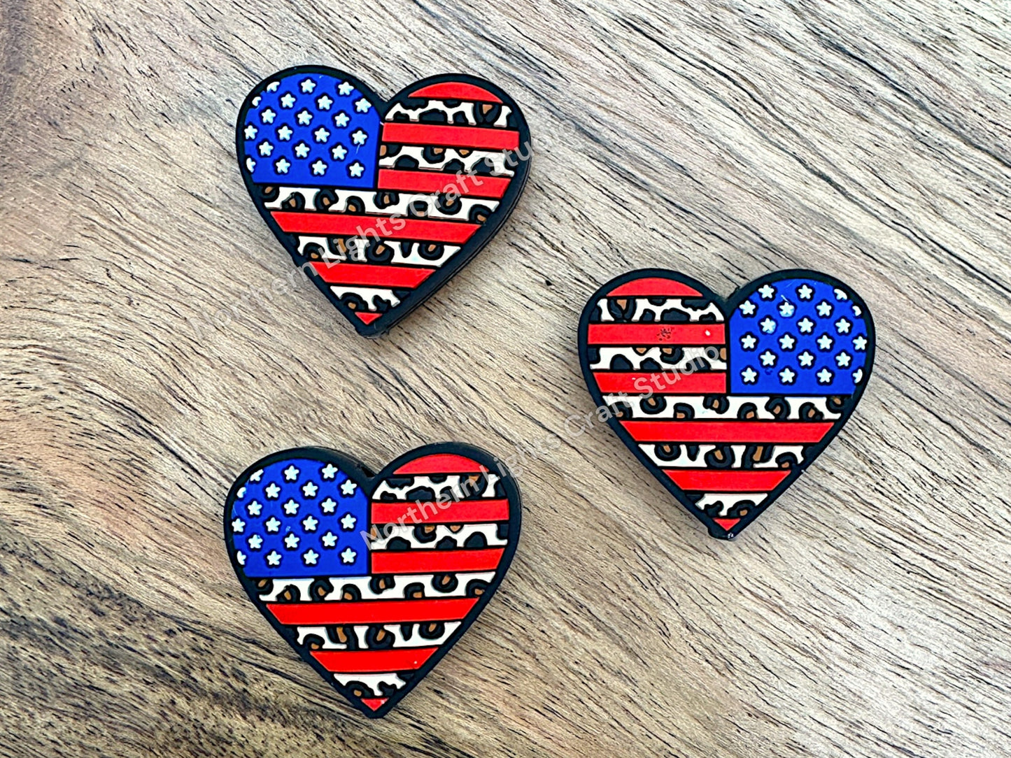 Leopard Print Flag Heart Focal, Flag Focal, USA Focal, Leopard Print Heart Charm, Patriotic Focal, Summer Focal, 4th of July Focal