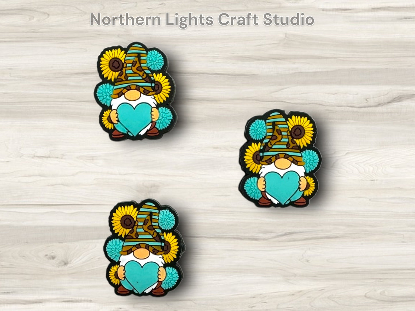 Teal Heart Sunflower Gnome Focal, Turquoise Gnome Focal